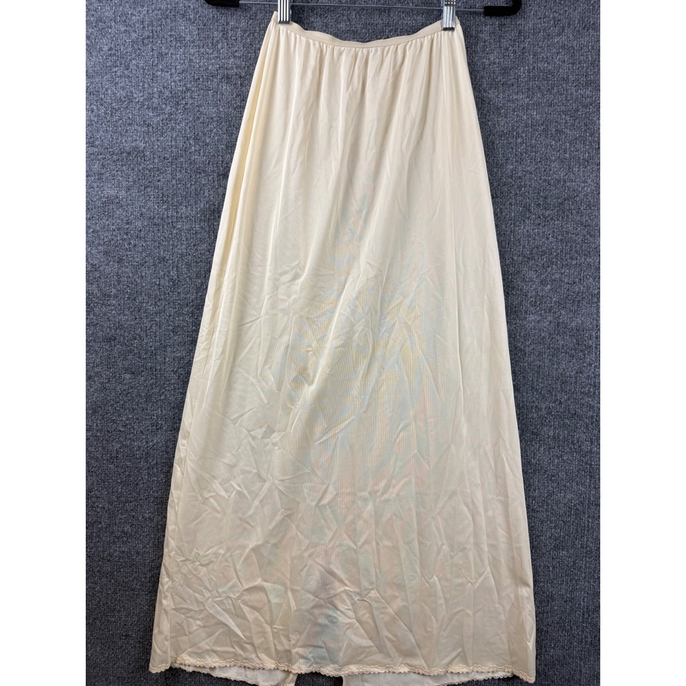 Vintage Olga Maxi Half Slip Cream Nylon Lace Trim Long Skirt Sz. Medium USA Rare